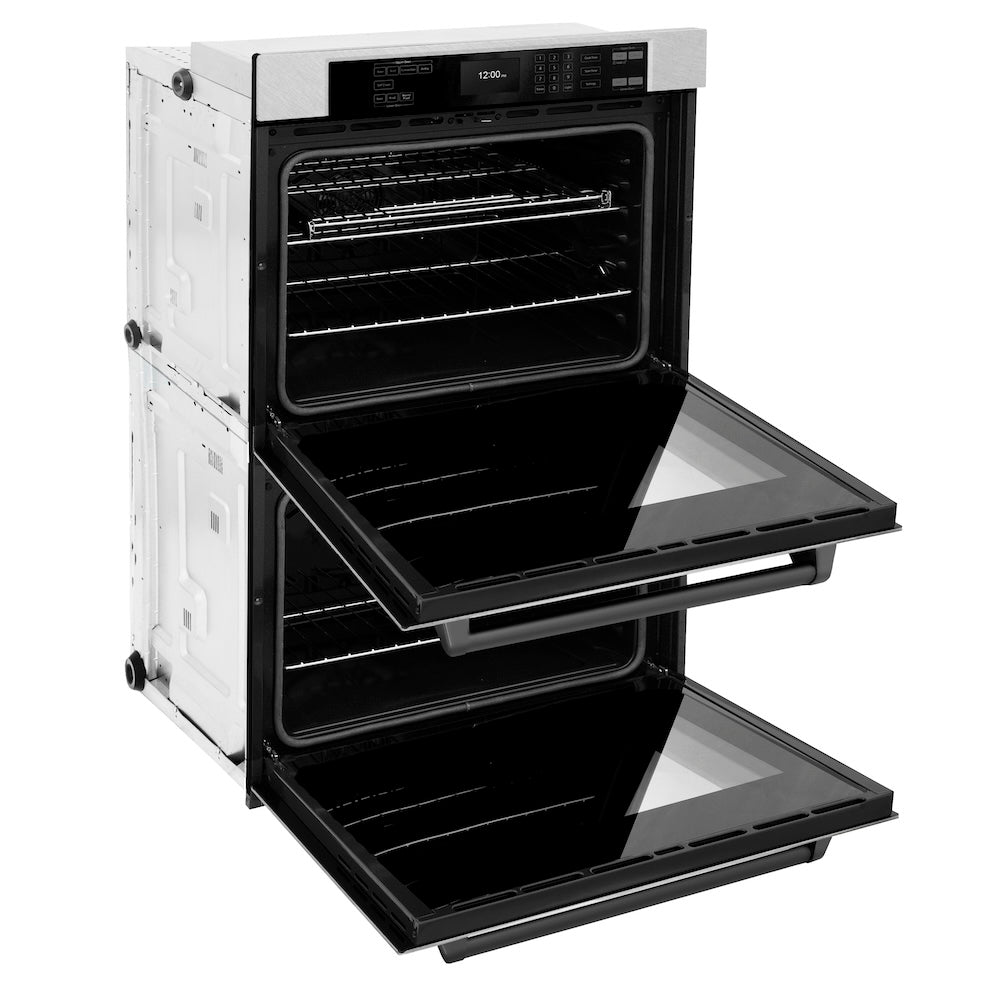ZLINE Autograph Edition Professional 30-inch wall oven in satin stainless steel and matte black accents WADSZ-30-MB, door open