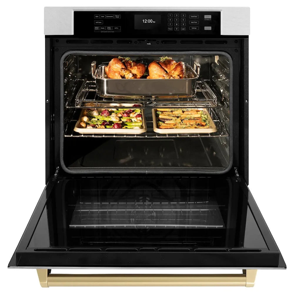 ZLINE Autograph Edition Professional 30-inch wall oven in satin stainless steel and champagne bronze accents WASSZ-30-CB, front view