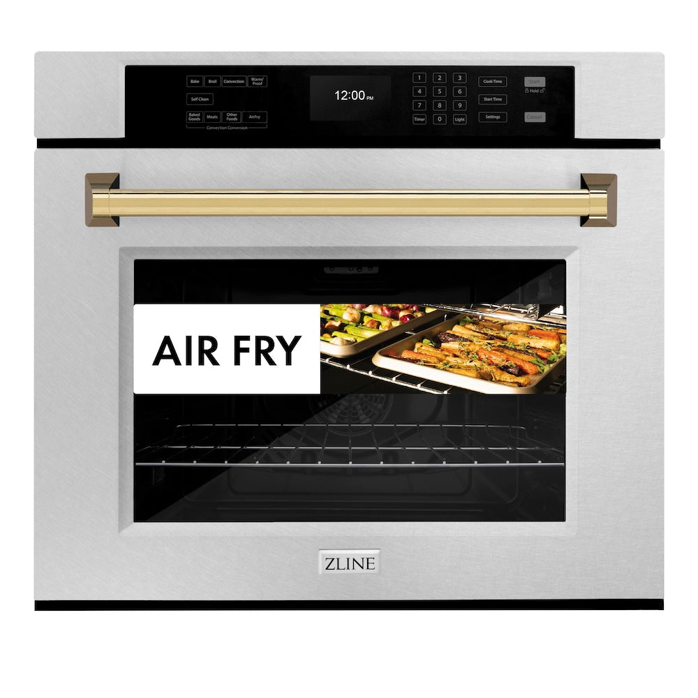 ZLINE Autograph Edition Professional 30-inch wall oven in satin stainless steel and polished gold accents WASSZ-30-G, view 7