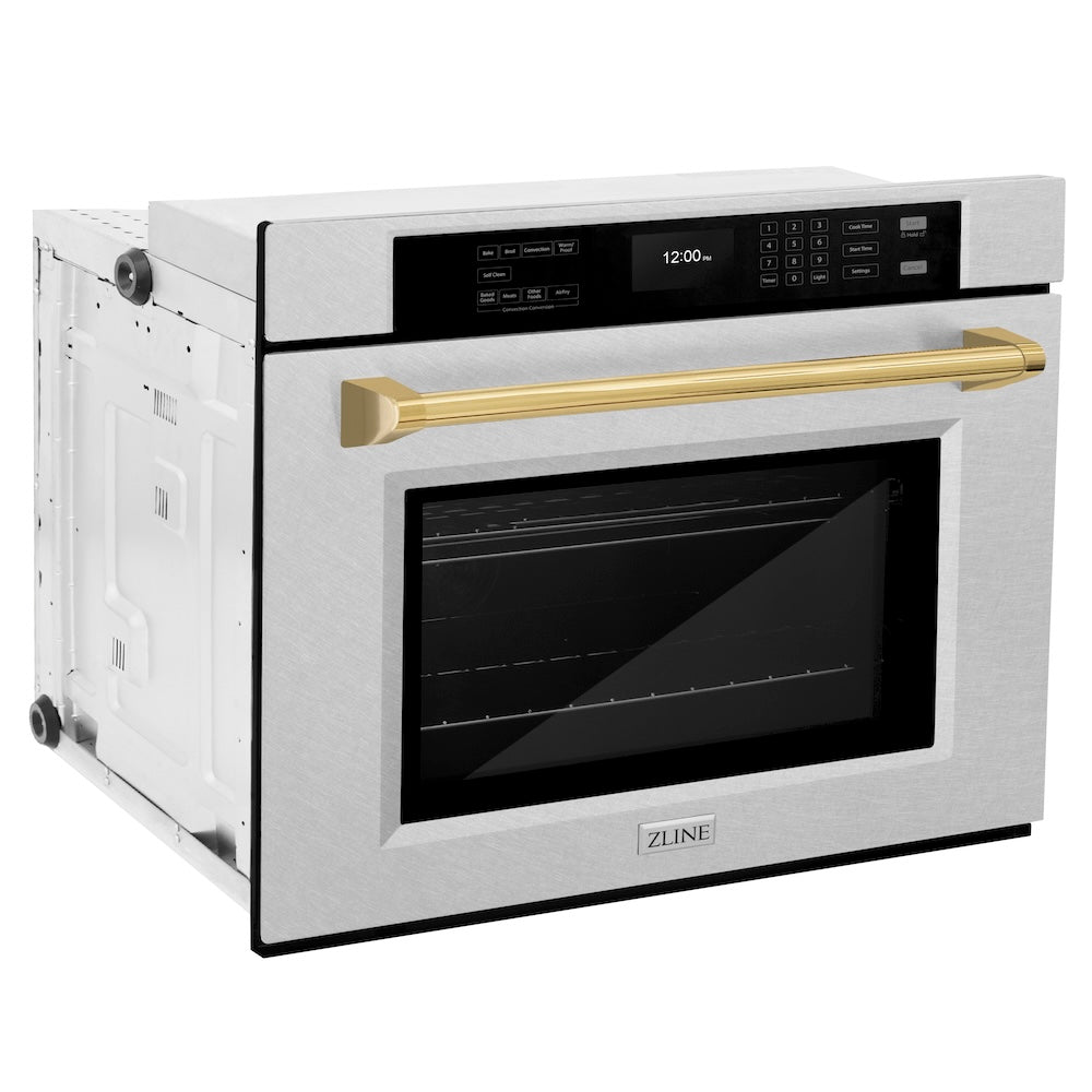 ZLINE Autograph Edition Professional 30-inch wall oven in satin stainless steel and polished gold accents WASSZ-30-G, side view