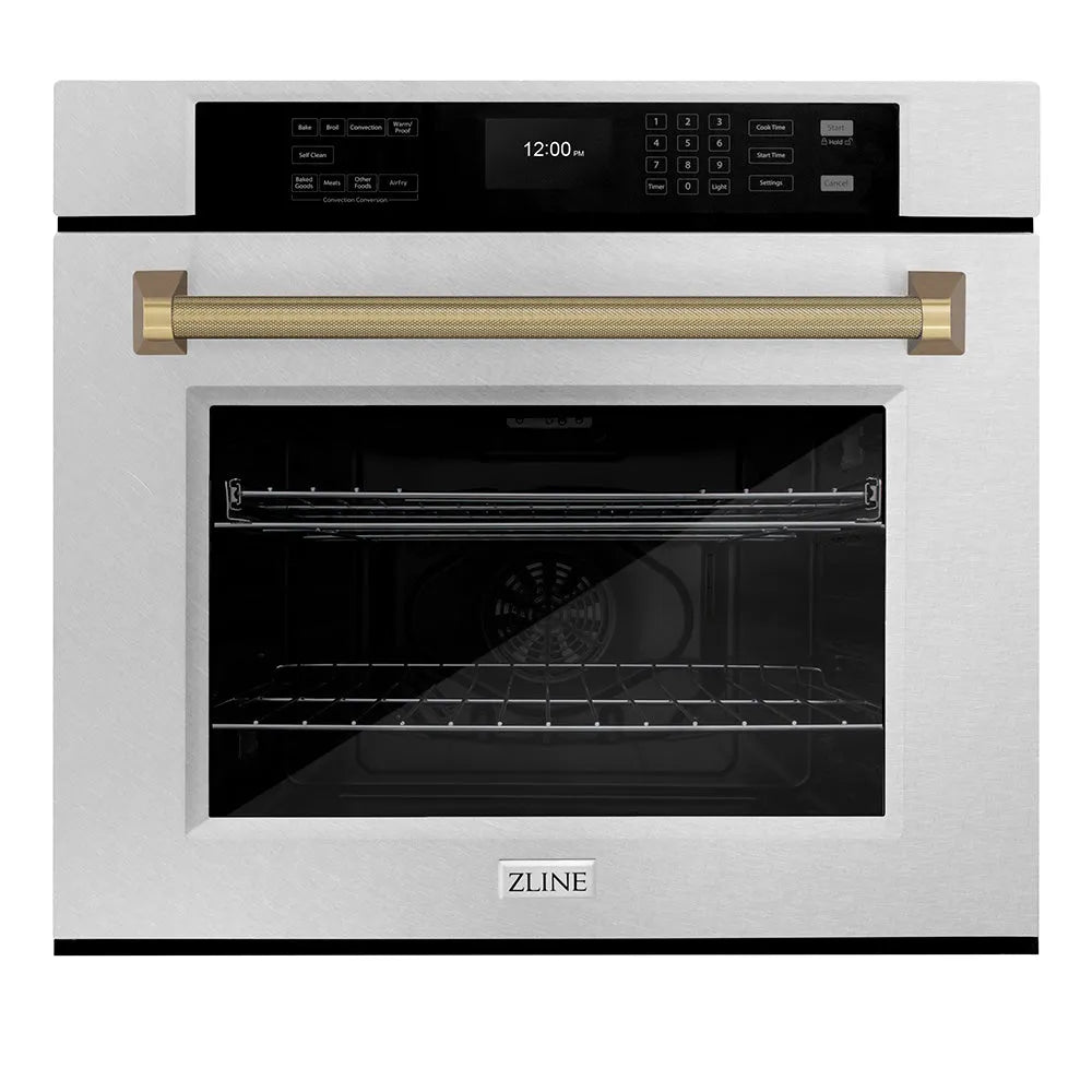 ZLINE Autograph Edition Professional 30-inch wall oven in satin stainless steel and champagne bronze accents WASSZ-30-KCB