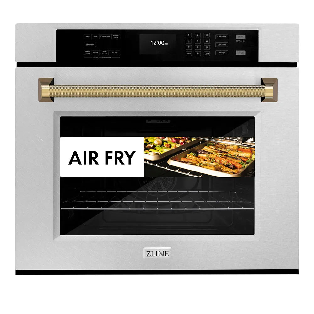 ZLINE Autograph Edition Professional 30-inch wall oven in satin stainless steel and polished gold accents WASSZ-30-KG, view 3