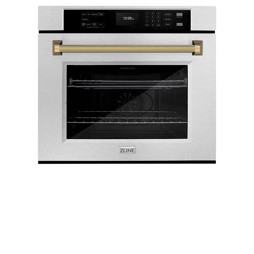 ZLINE Autograph Edition Professional 30-inch wall oven in satin stainless steel and polished gold accents WASSZ-30-KG, view 4