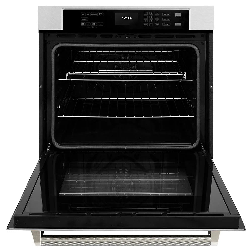 ZLINE Autograph Edition Professional 30-inch wall oven in satin stainless steel and polished nickel accents WASSZ-30-KPN, front view