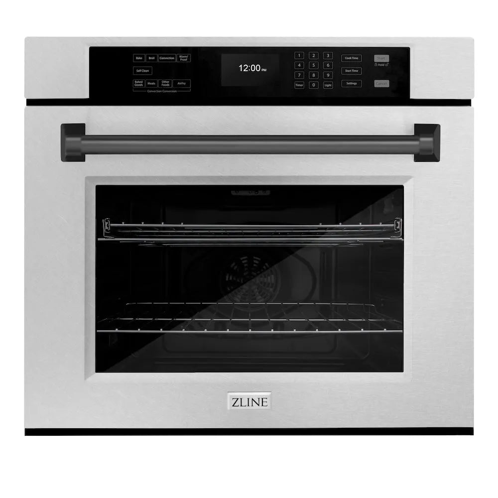 ZLINE Autograph Edition Professional 30-inch wall oven in satin stainless steel and matte black accents WASSZ-30-MB