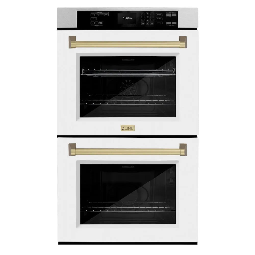 ZLINE Autograph Edition Professional 30-inch wall oven in satin stainless steel with white matte door and champagne bronze accents WADSZ-WM-30-CB