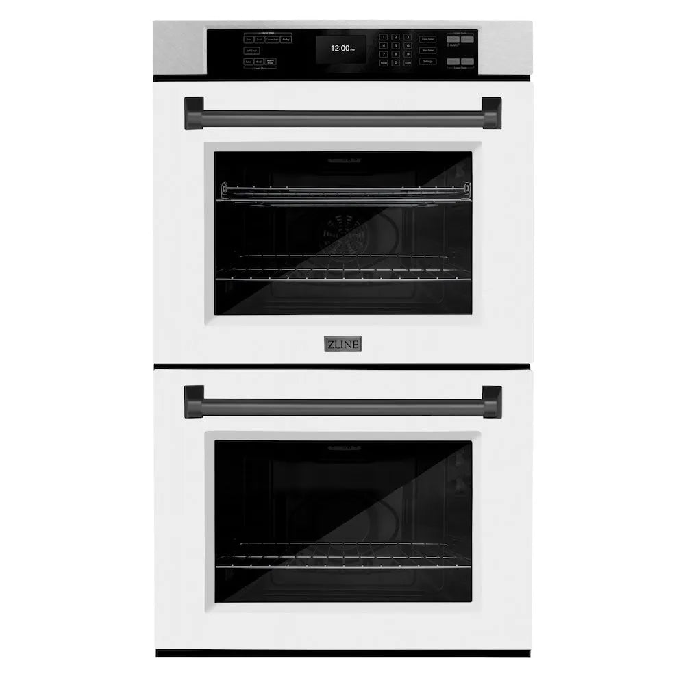 ZLINE Autograph Edition Professional 30-inch wall oven in satin stainless steel with white matte door and matte black accents WADSZ-WM-30-MB