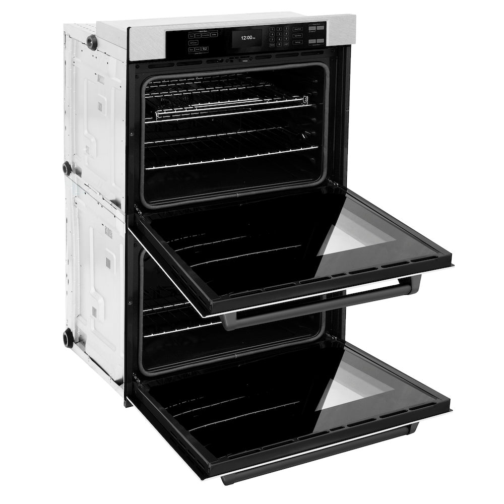 ZLINE Autograph Edition Professional 30-inch wall oven in satin stainless steel with white matte door and matte black accents WADSZ-WM-30-MB, door open