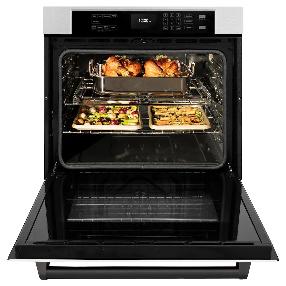 ZLINE Autograph Edition Professional 30-inch wall oven in satin stainless steel with white matte door and matte black accents WASSZ-WM-30-MB, front view
