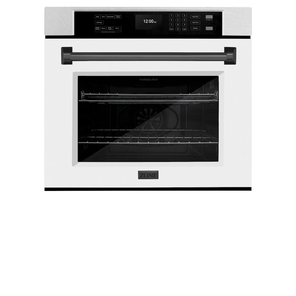 ZLINE Autograph Edition Professional 30-inch wall oven in satin stainless steel with white matte door and matte black accents WASSZ-WM-30-MB, view 4
