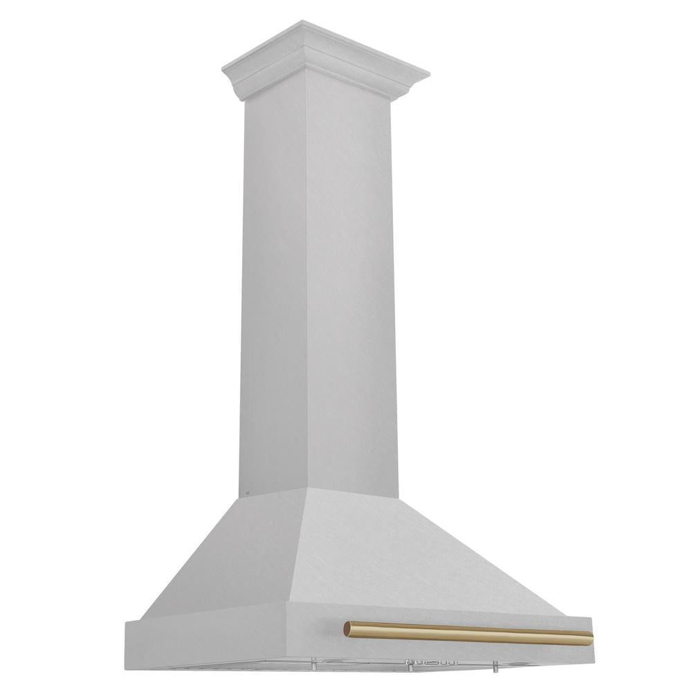 ZLINE Autograph Edition 30-inch range hood in satin stainless steel and champagne bronze accents KB4SNZ-30-CB