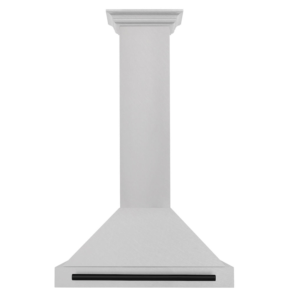 ZLINE Autograph Edition 30-inch range hood in satin stainless steel and matte black accents KB4SNZ-30-MB, front view