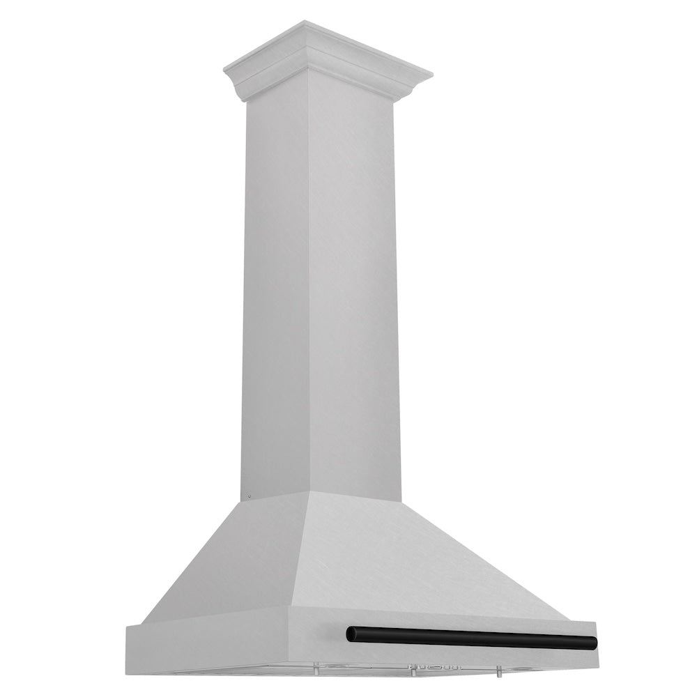 ZLINE Autograph Edition 30-inch range hood in satin stainless steel and matte black accents KB4SNZ-30-MB
