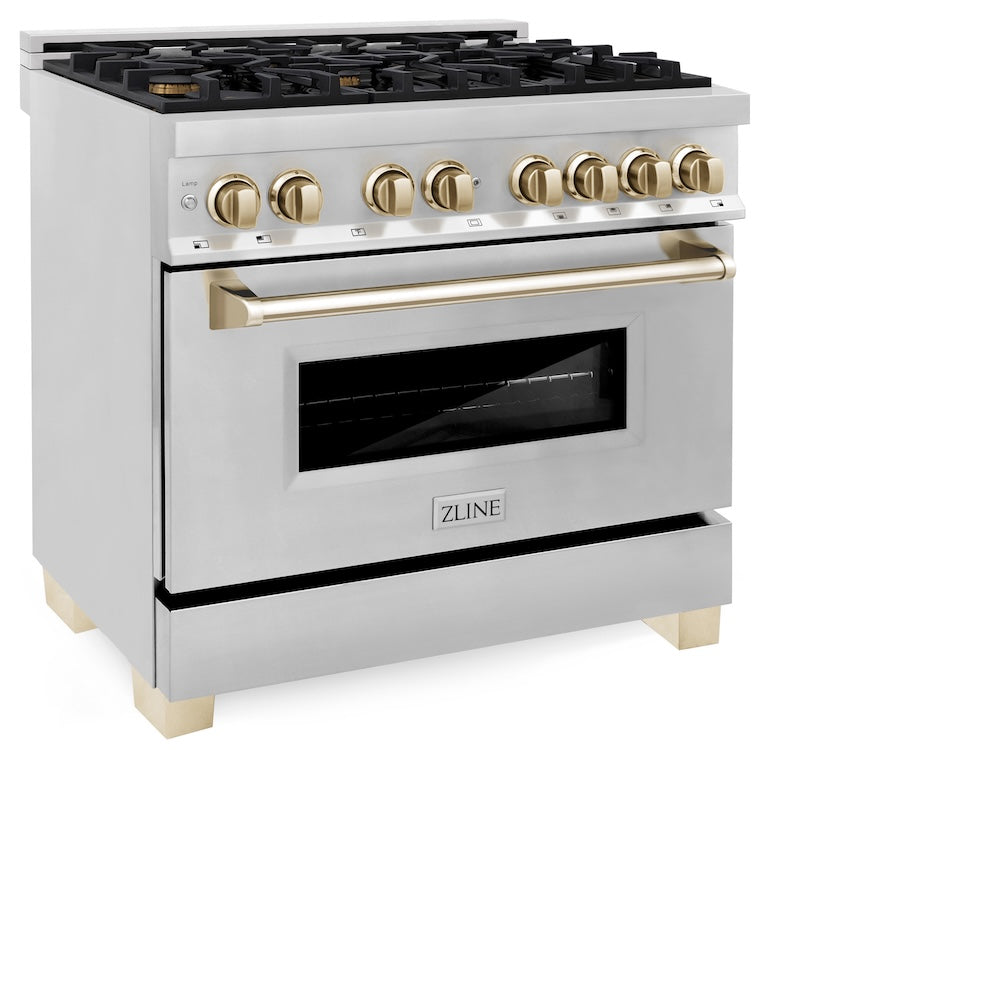 ZLINE Autograph Edition Legacy 36-inch range in stainless steel and polished gold accents RAZ-36-G, view 6
