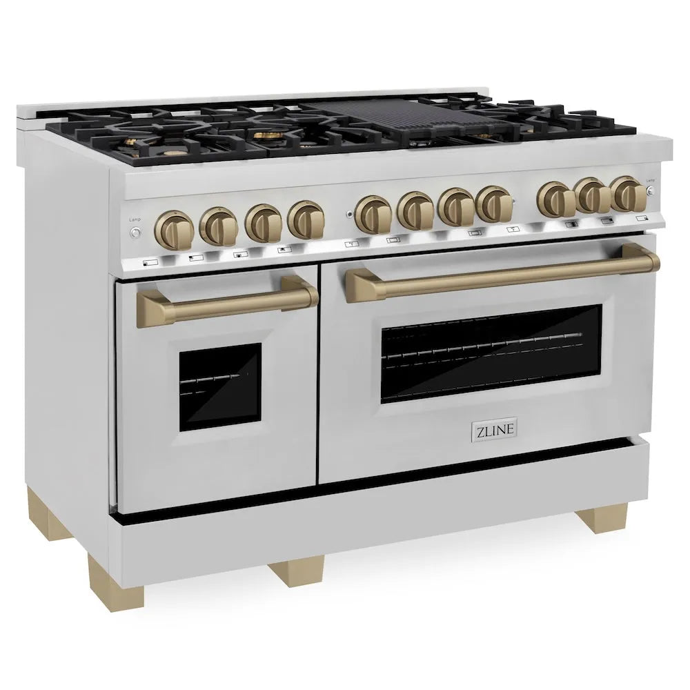ZLINE Autograph Edition Legacy 48-inch range in stainless steel and champagne bronze accents RAZ-48-CB