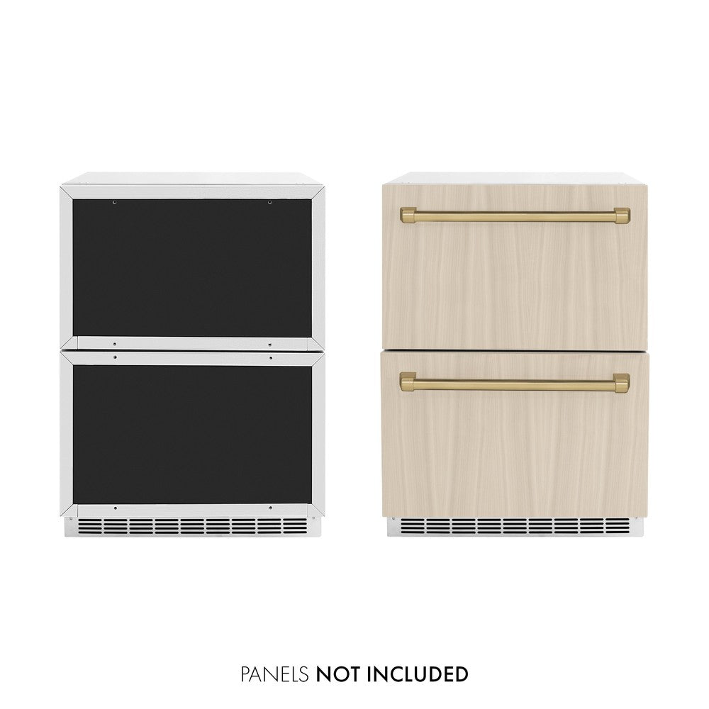 ZLINE Autograph Edition Touchstone 24-inch refrigerator, panel ready and champagne bronze accents RDSPOZ-24-CB