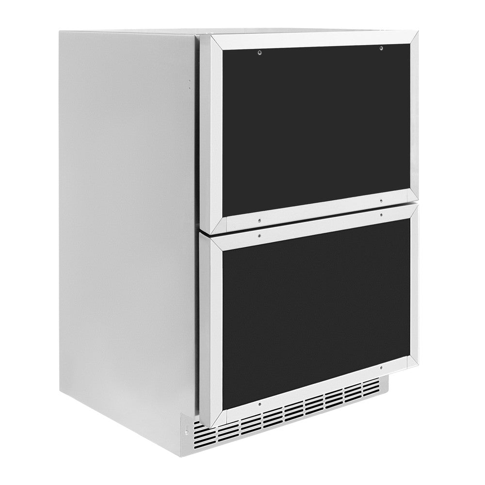 ZLINE Autograph Edition Touchstone 24-inch refrigerator, panel ready and polished gold accents RDSPOZ-24-G, side view