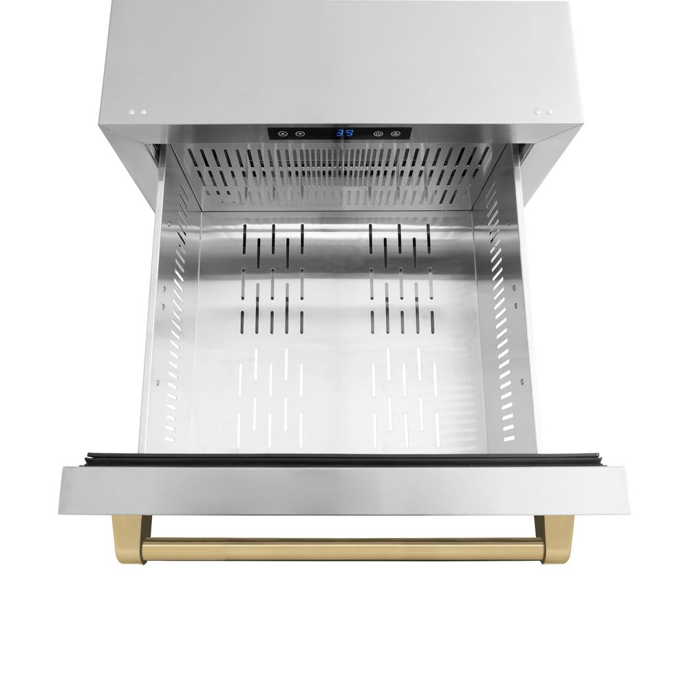 ZLINE Autograph Edition Touchstone 24-inch refrigerator in stainless steel and champagne bronze accents RDSOZ-ST-24-CB, detail