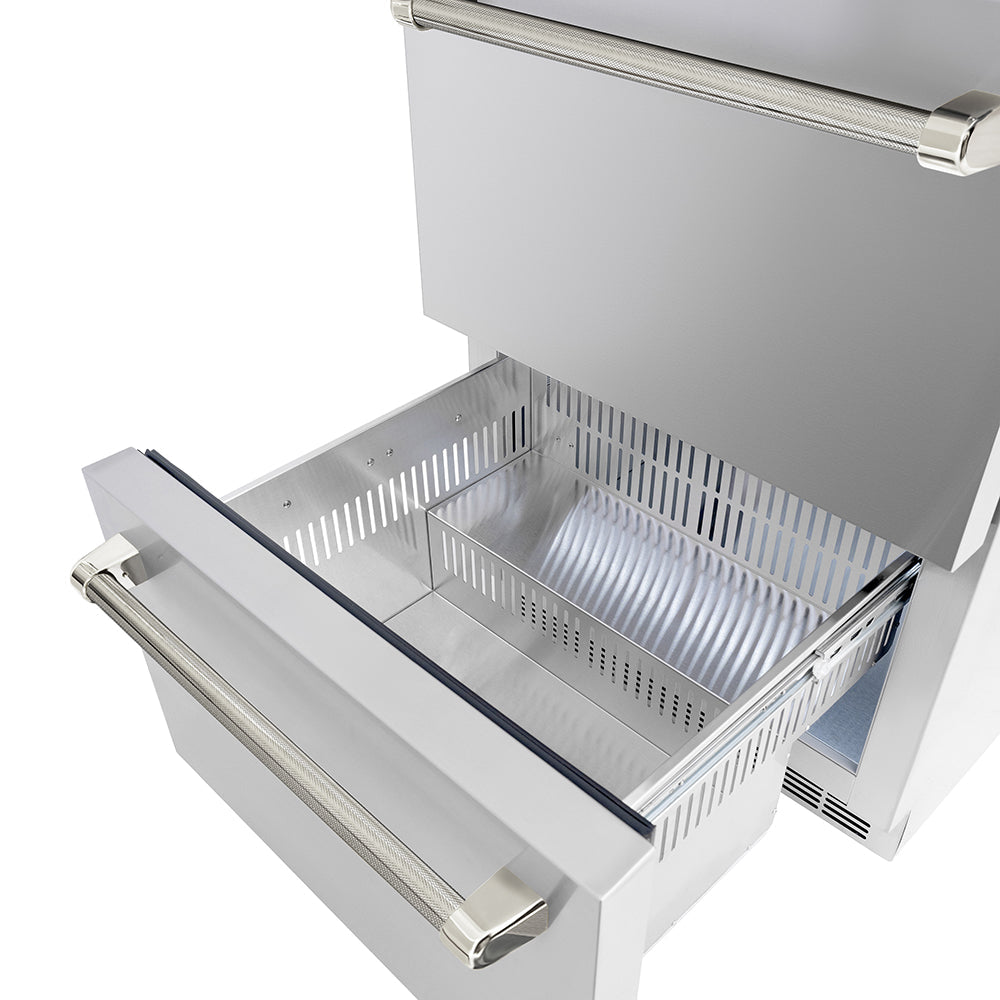 ZLINE Autograph Edition Touchstone 24-inch refrigerator in stainless steel and polished nickel accents RDSOZ-ST-24-KPN, detail