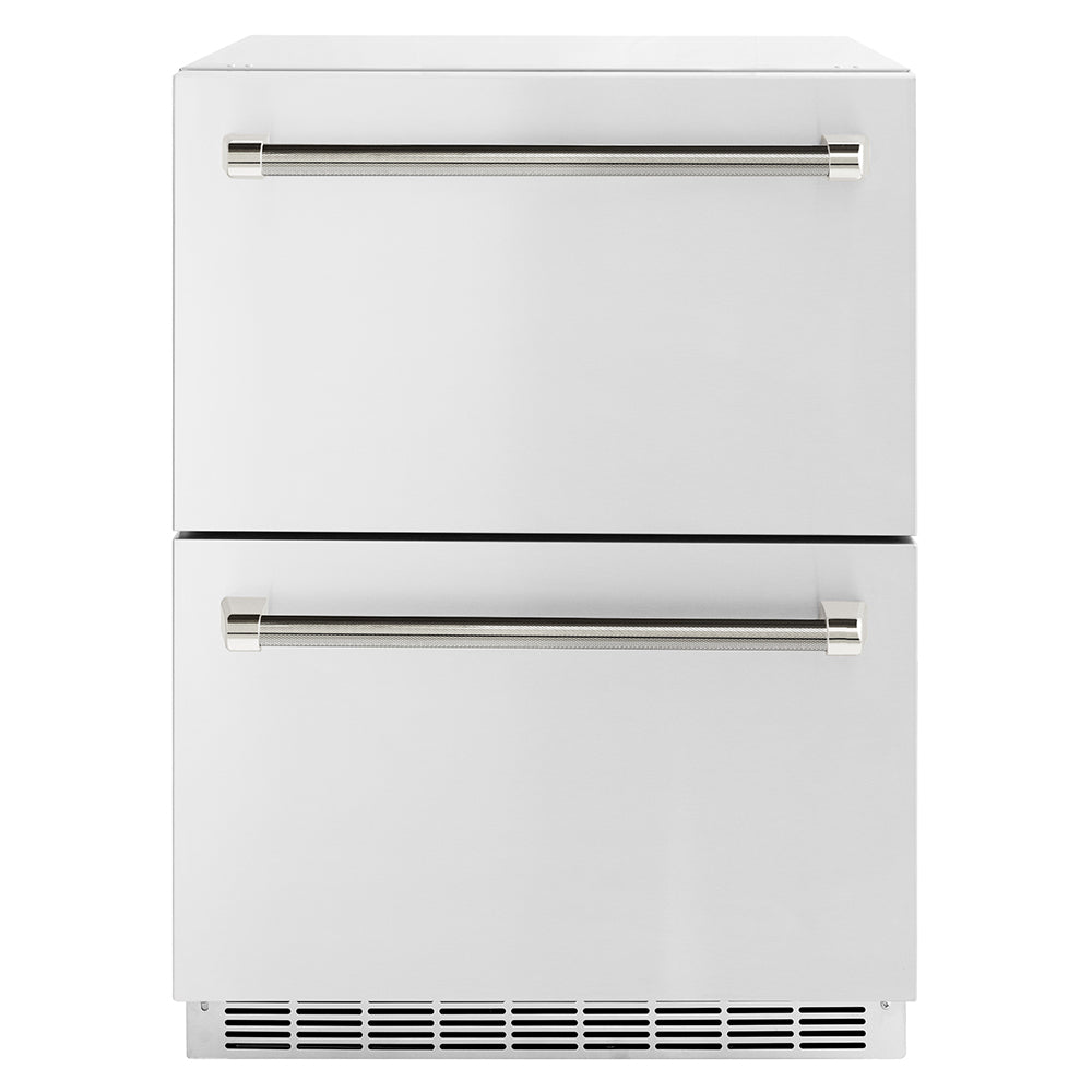 ZLINE Autograph Edition Touchstone 24-inch refrigerator in stainless steel and polished nickel accents RDSOZ-ST-24-KPN