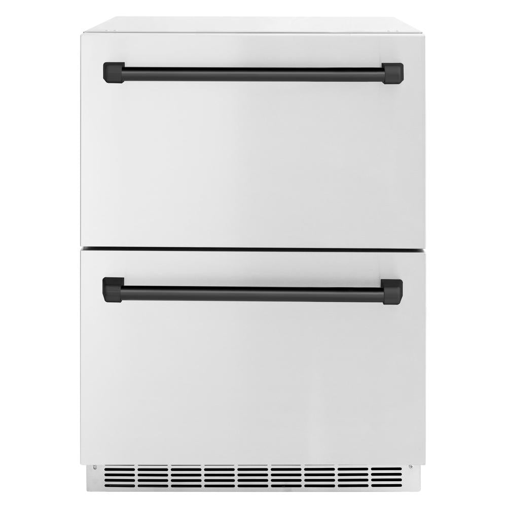 ZLINE Autograph Edition Touchstone 24-inch refrigerator in stainless steel and matte black accents RDSOZ-ST-24-MB