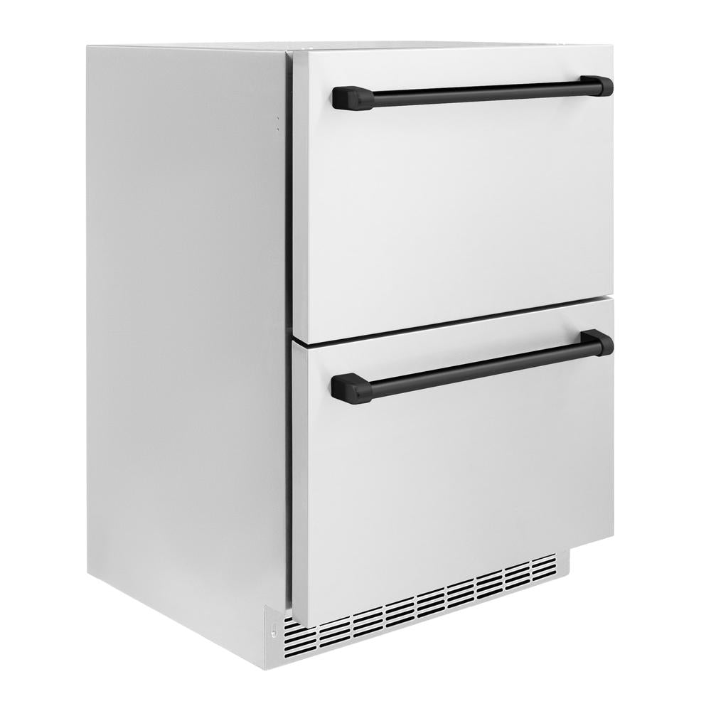 ZLINE Autograph Edition Touchstone 24-inch refrigerator in stainless steel and matte black accents RDSOZ-ST-24-MB, side view