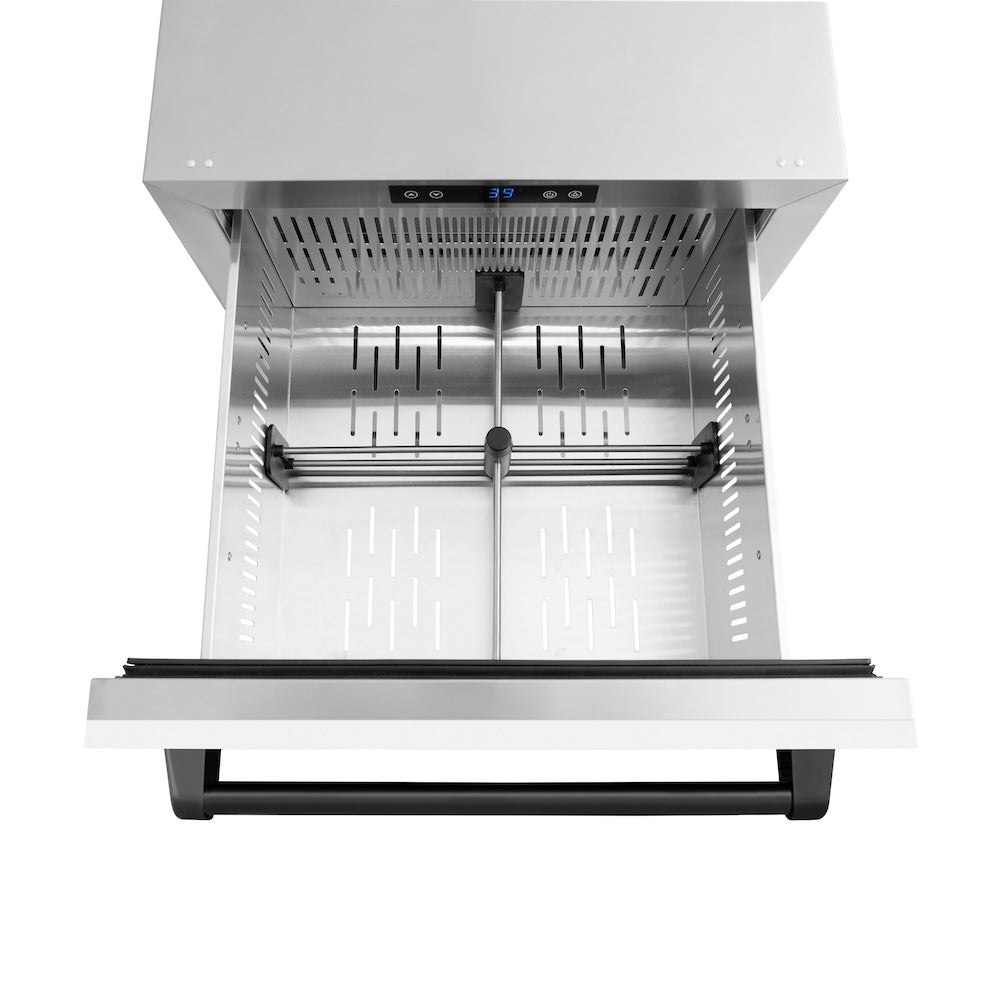 ZLINE Autograph Edition Touchstone 24-inch refrigerator in white matte and matte black accents RDSOZ-WM-24-MB, detail