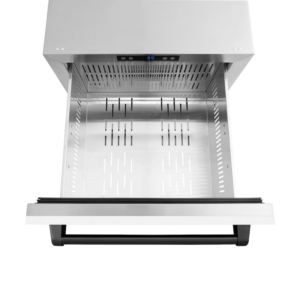 ZLINE Autograph Edition Touchstone 24-inch refrigerator in white matte and matte black accents RDSOZ-WM-24-MB, detail