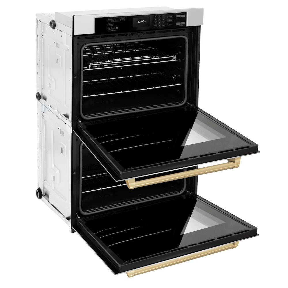 ZLINE Autograph Edition Professional 30-inch wall oven in stainless steel and champagne bronze accents WADZ-30-CB, door open