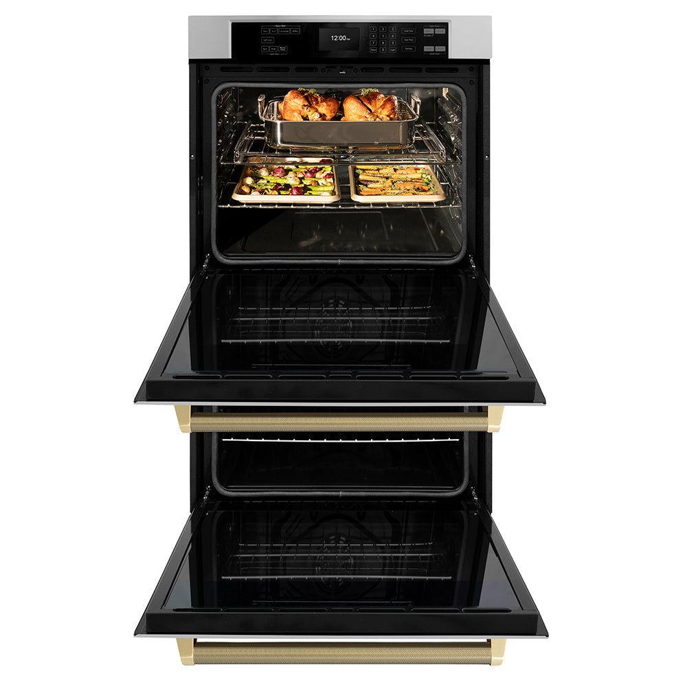 ZLINE Autograph Edition Professional 30-inch wall oven in stainless steel and champagne bronze accents WADZ-30-KCB, front view