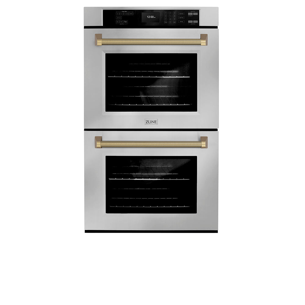 ZLINE Autograph Edition Professional 30-inch wall oven in stainless steel and champagne bronze accents WADZ-30-KCB, front view