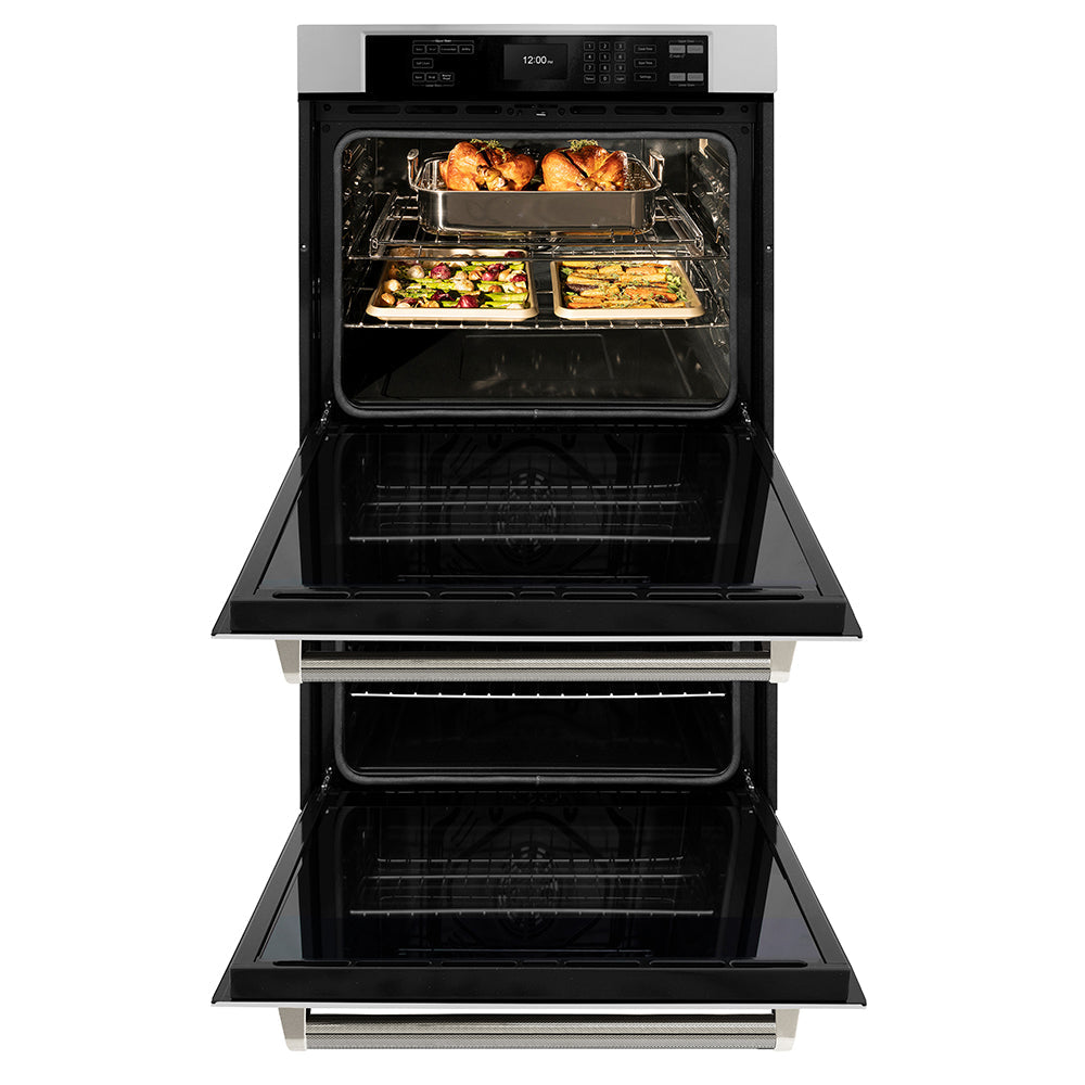 ZLINE Autograph Edition Professional 30-inch wall oven in stainless steel and polished nickel accents WADZ-30-KPN, front view