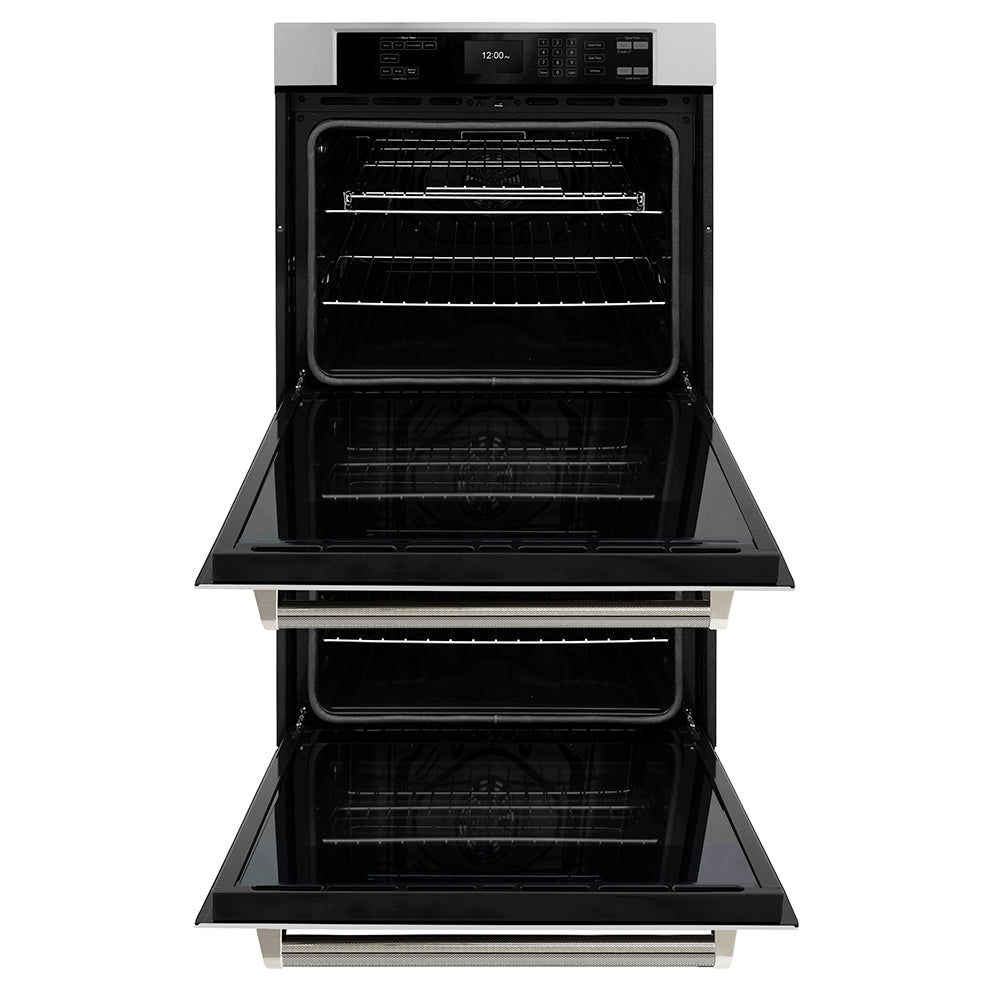 ZLINE Autograph Edition Professional 30-inch wall oven in stainless steel and polished nickel accents WADZ-30-KPN, front view