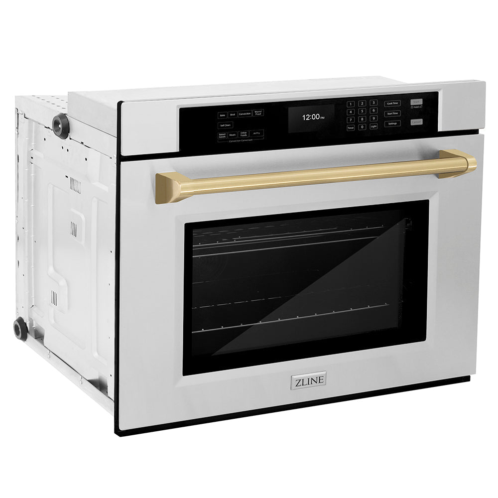 ZLINE Autograph Edition Professional 30-inch wall oven in stainless steel and champagne bronze accents WASZ-30-CB, side view