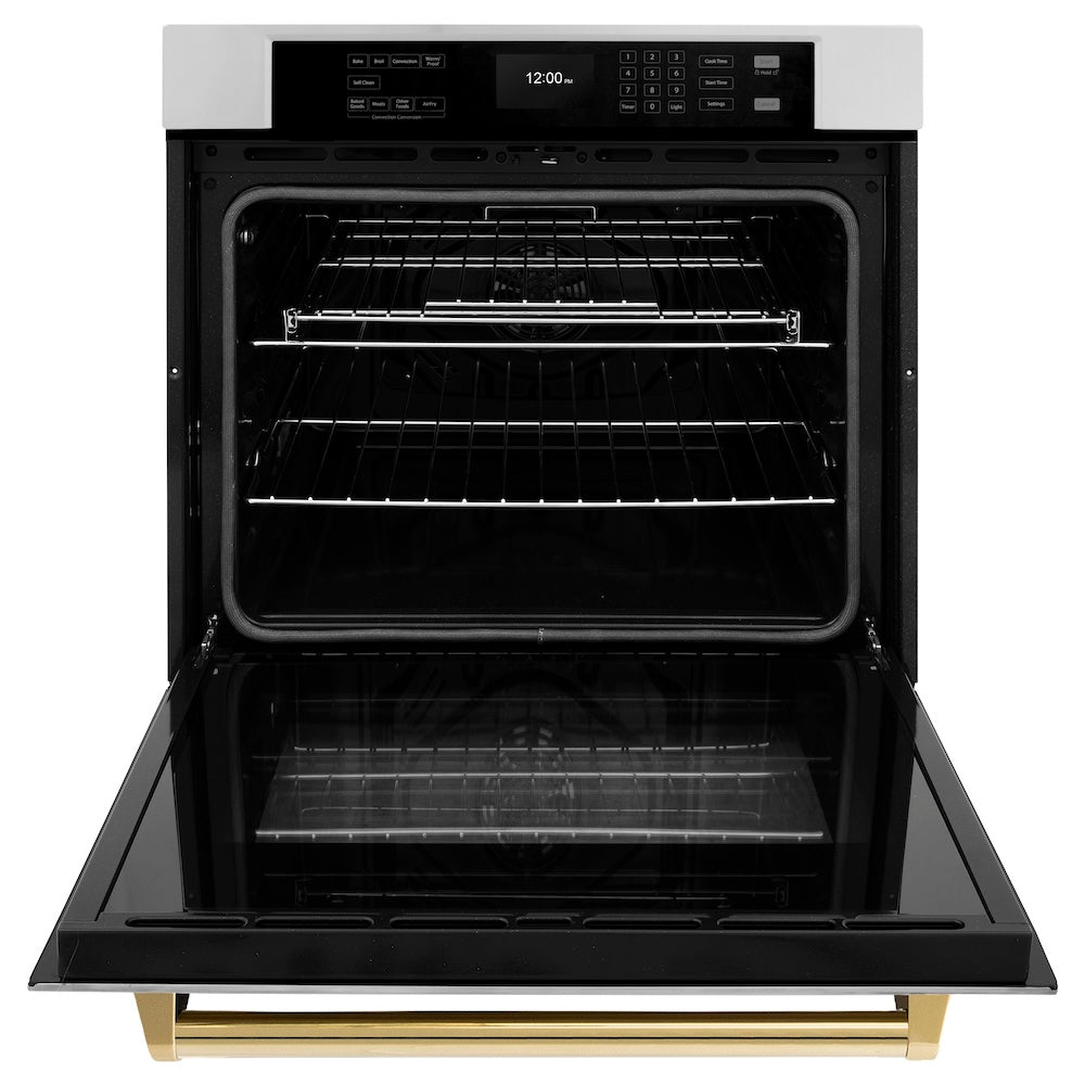 ZLINE Autograph Edition Professional 30-inch wall oven in stainless steel and polished gold accents WASZ-30-G, front view