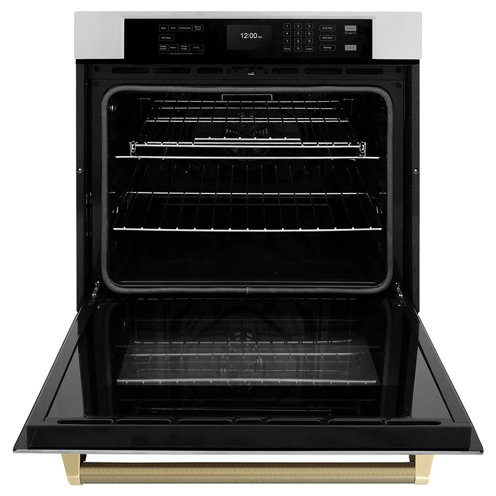 ZLINE Autograph Edition Professional 30-inch wall oven in stainless steel and champagne bronze accents WASZ-30-KCB, front view