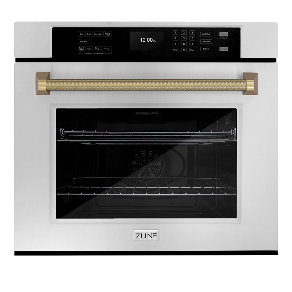ZLINE Autograph Edition Professional 30-inch wall oven in stainless steel and champagne bronze accents WASZ-30-KCB