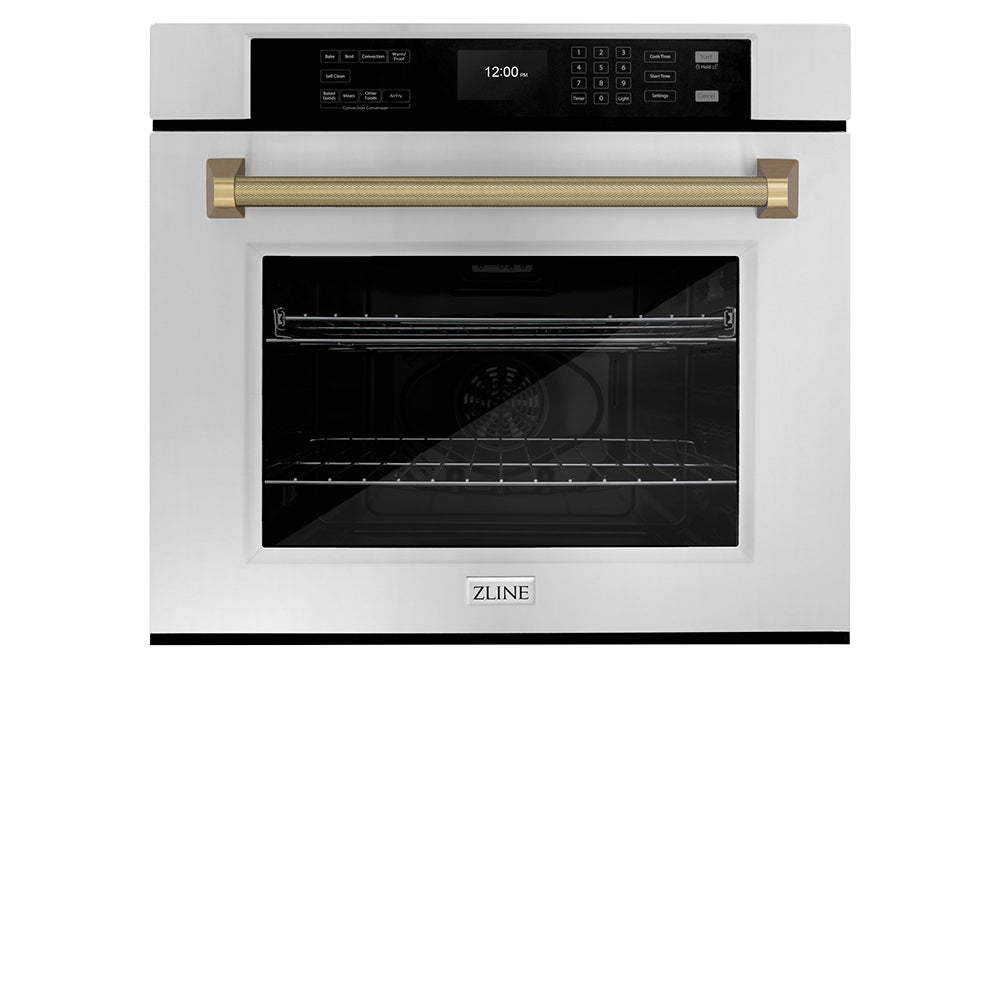 ZLINE Autograph Edition Professional 30-inch wall oven in stainless steel and champagne bronze accents WASZ-30-KCB, view 4