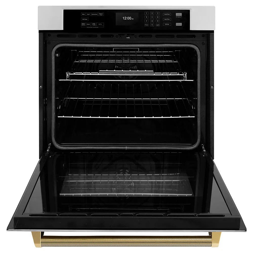 ZLINE Autograph Edition Professional 30-inch wall oven in stainless steel and polished gold accents WASZ-30-KG, front view