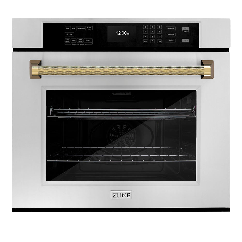 ZLINE Autograph Edition Professional 30-inch wall oven in stainless steel and polished gold accents WASZ-30-KG