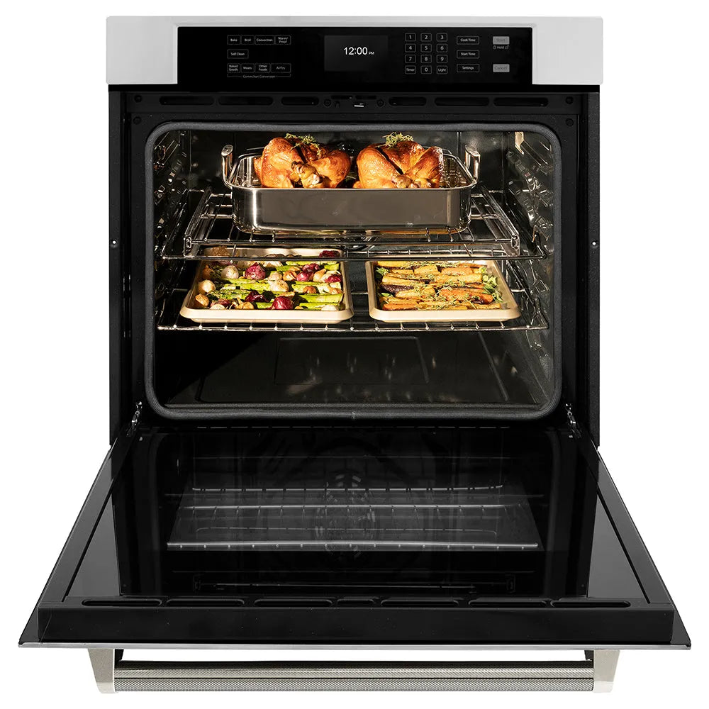 ZLINE Autograph Edition Professional 30-inch wall oven in stainless steel and polished nickel accents WASZ-30-KPN, front view