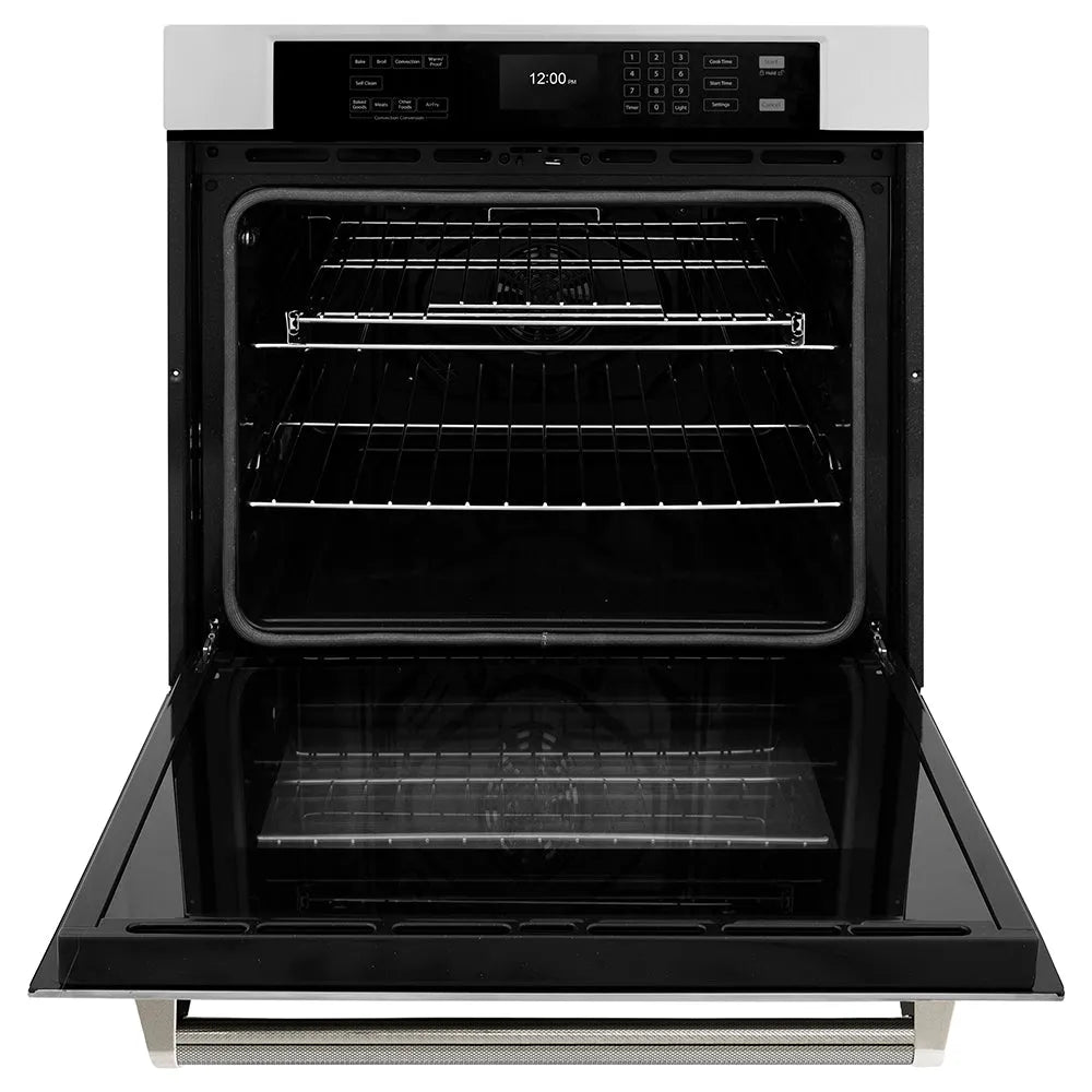 ZLINE Autograph Edition Professional 30-inch wall oven in stainless steel and polished nickel accents WASZ-30-KPN, front view