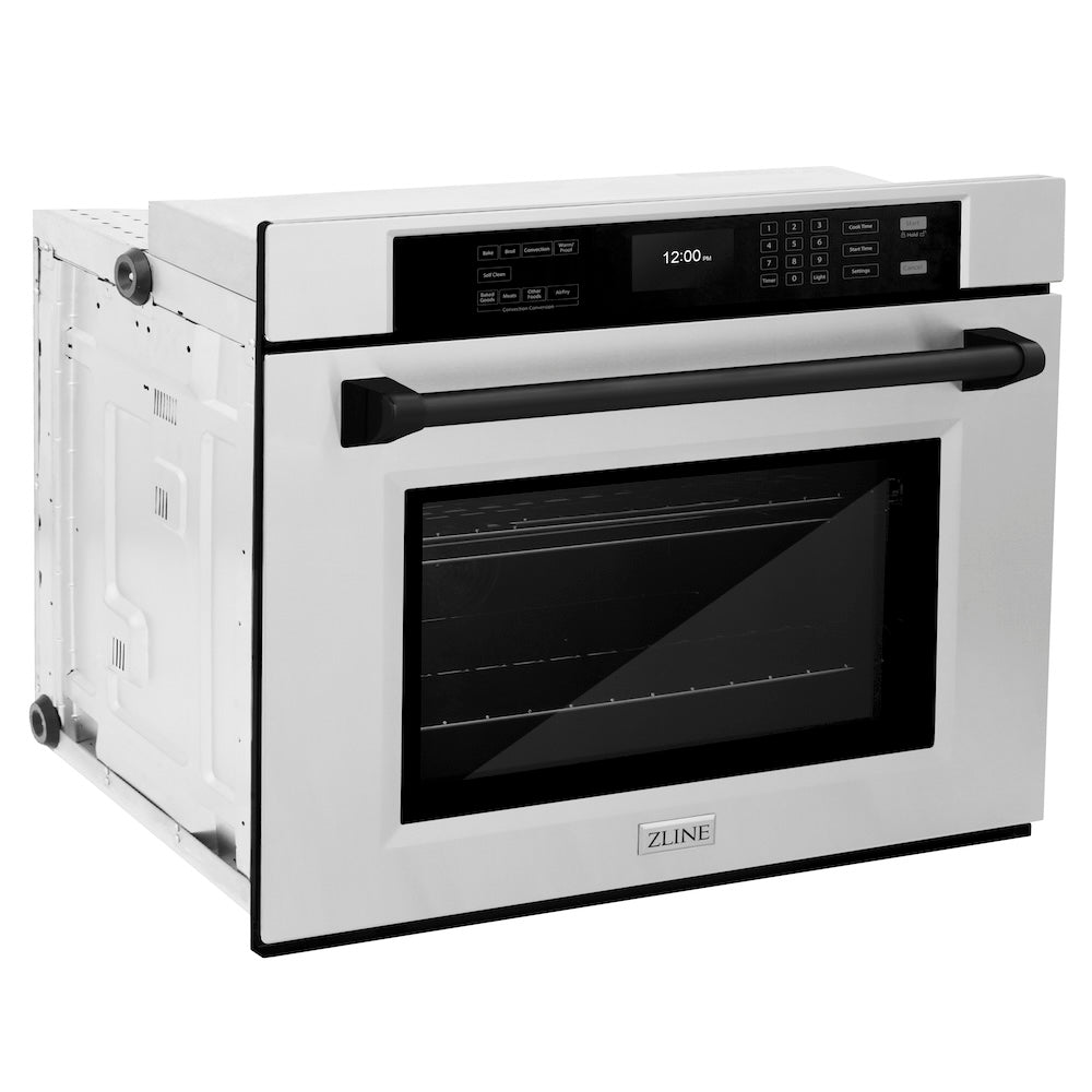 ZLINE Autograph Edition Professional 30-inch wall oven in stainless steel and matte black accents WASZ-30-MB, side view