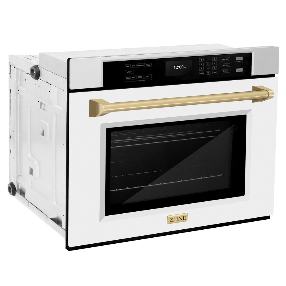 ZLINE Autograph Edition Professional 30-inch wall oven in stainless steel with white matte door and champagne bronze accents WASZ-WM-30-CB, side view
