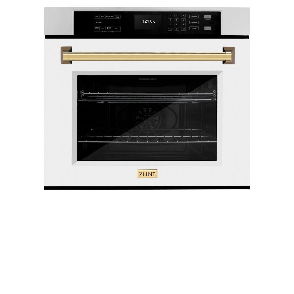 ZLINE Autograph Edition Professional 30-inch wall oven in stainless steel with white matte door and polished gold accents WASZ-WM-30-G, view 3