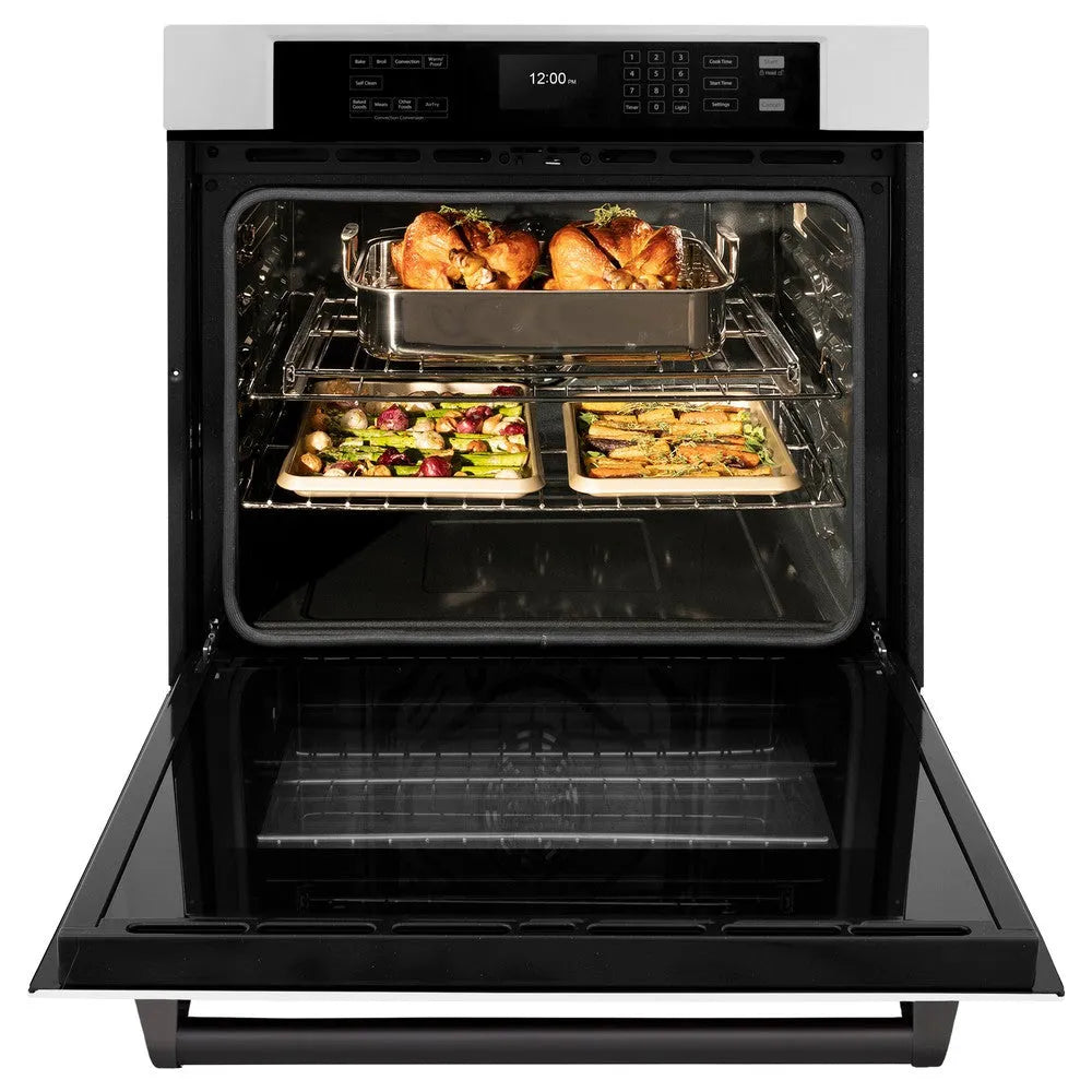 ZLINE Autograph Edition Professional 30-inch wall oven in stainless steel with white matte door and matte black accents WASZ-WM-30-MB, front view