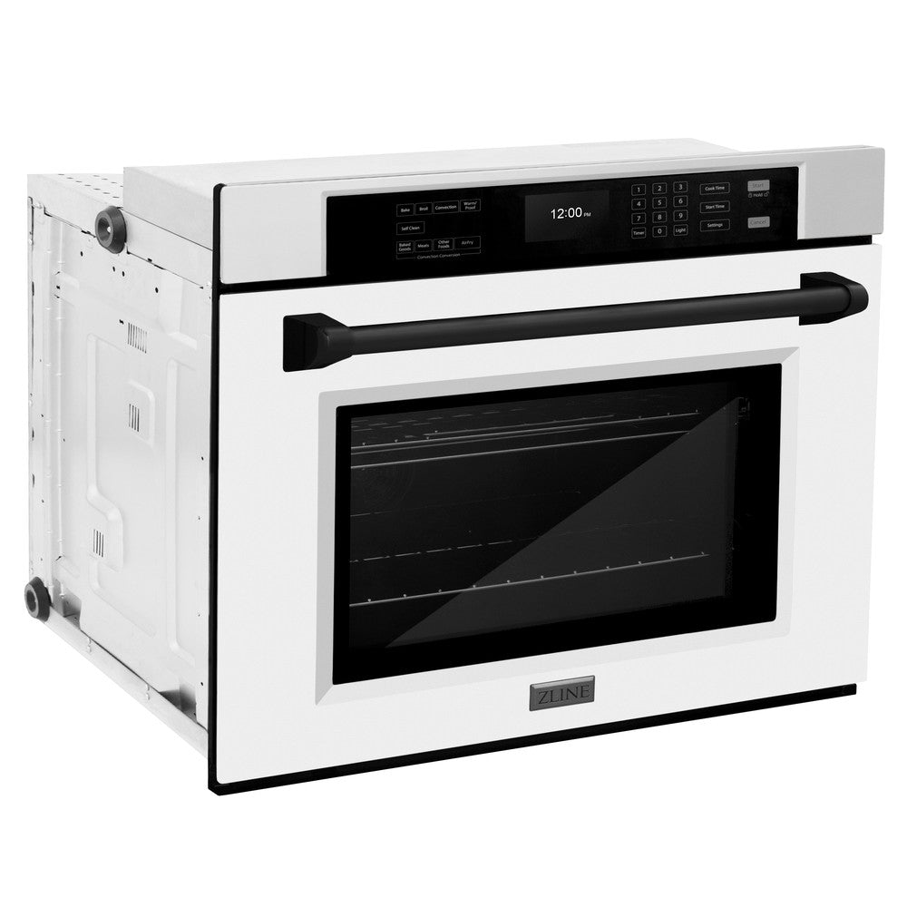 ZLINE Autograph Edition Professional 30-inch wall oven in stainless steel with white matte door and matte black accents WASZ-WM-30-MB, side view