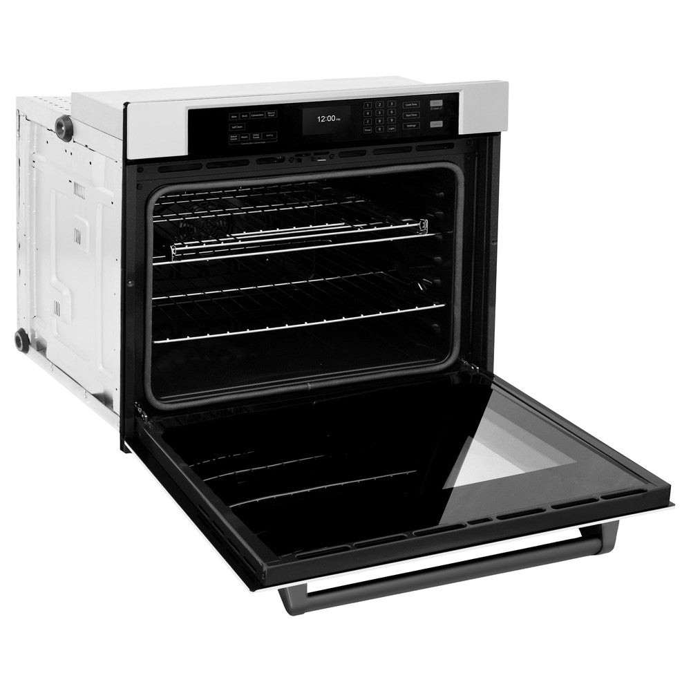 ZLINE Autograph Edition Professional 30-inch wall oven in stainless steel with white matte door and matte black accents WASZ-WM-30-MB, door open