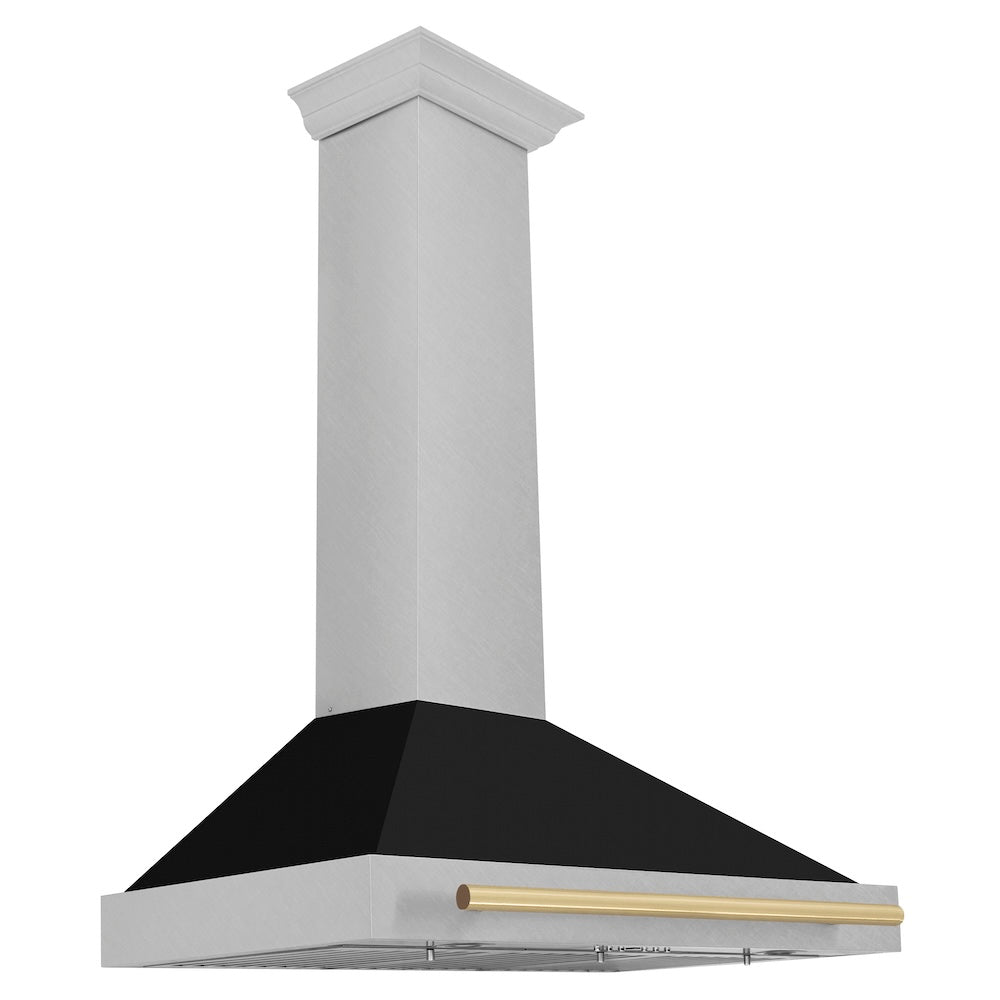 ZLINE Autograph Edition 36-inch range hood in satin stainless steel and champagne bronze accents KB4SNZ-BLM36-CB