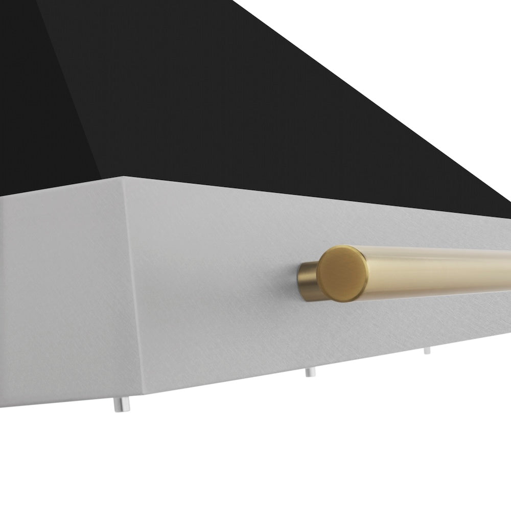 ZLINE Autograph Edition 36-inch range hood in satin stainless steel and polished gold accents KB4SNZ-BLM36-G, detail